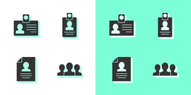 Kullanıcı grubunu, kimlik kartını, özgeçmişini ve simgesini ayarla. Vektör.