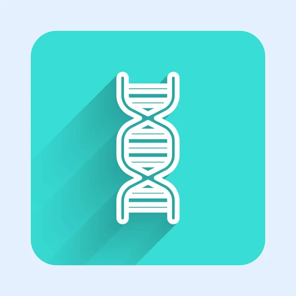 White Line Dna Symbol Icon Isolated Long Shadow Green Square — Stock Vector