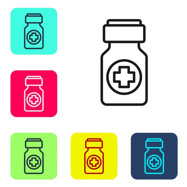 Black Line Medicine Bottle Pills Icon Isolated White Background Bottle — Stock Vector