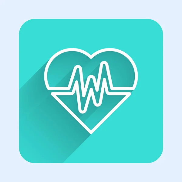 Weiße Linie Herzfrequenzsymbol Isoliert Mit Langem Schatten Herzschlagzeichen Herzpuls Symbol — Stockvektor