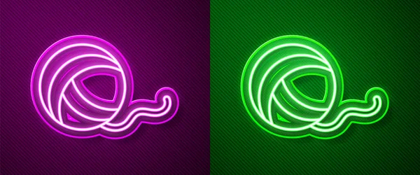 Leuchtende Neon Linie Garnball Symbol Isoliert Auf Lila Und Grünen — Stockvektor