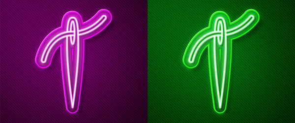 Блискуча Неонова Лінія Голка Шиття Іконою Нитки Ізольована Фіолетовому Зеленому — стоковий вектор