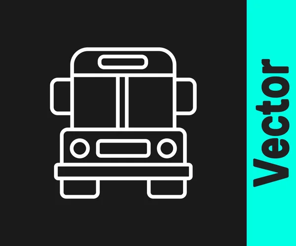 Línea Blanca Icono Del Autobús Escolar Aislado Sobre Fondo Negro — Vector de stock