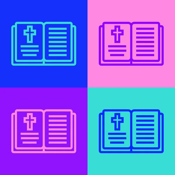 Pop Art Line Holy Bible Book Icon Isolated Color Background — Stock Vector