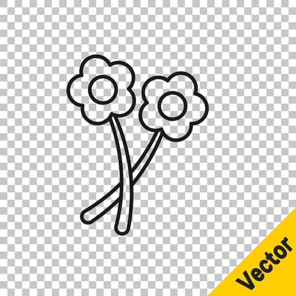 Línea Negra Icono Flor Aislado Sobre Fondo Transparente Vector — Vector de stock