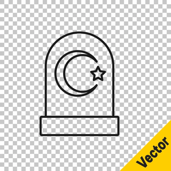 Black Line Muslim Cemetery Icon Isolated Transparent Background Islamic Gravestone — Stock Vector