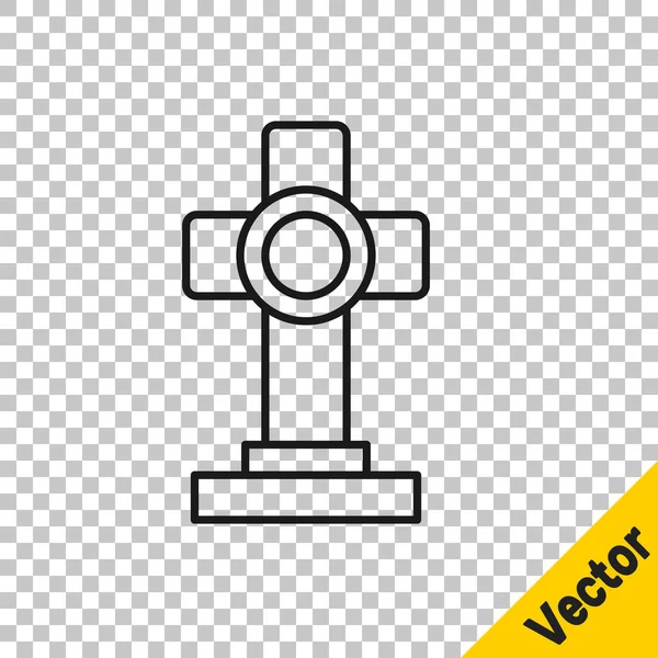 Черная Линия Могила Крестом Значок Изолирован Прозрачном Фоне Вектор — стоковый вектор
