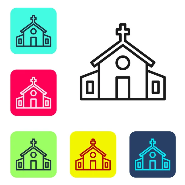 Black Line Church Building Icon Isolated White Background Christian Church — Stock Vector