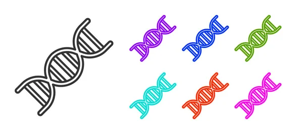 黑线Dna符号图标孤立在白色背景上 设置彩色图标 — 图库矢量图片