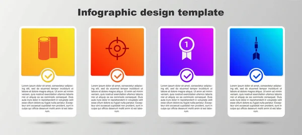 フィットネスマットロール ターゲットスポーツ メダルとダーツの矢印を設定します ビジネスインフォグラフィックテンプレート ベクトル — ストックベクタ