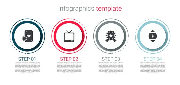 セットカジノチップとトランプ レトロテレビ スターとアメリカンフットボールボールとメダル ビジネスインフォグラフィックテンプレート ベクトル — ストックベクタ