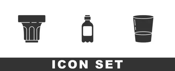 Set Glas Met Water Fles Icoon Vector — Stockvector