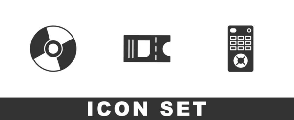 Réglez Disque Dvd Ticket Cinéma Icône Télécommande Vecteur — Image vectorielle