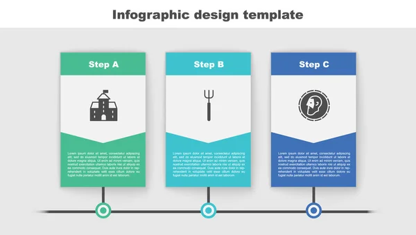 Zestaw Zamek Twierdza Widły Ogrodowe Starożytne Monety Szablon Infograficzny Biznesu — Wektor stockowy