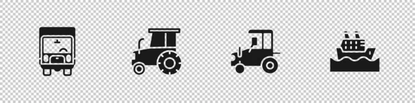 Set Lieferung Lastkraftwagen Traktor Und Kreuzfahrtschiff Symbol Vektor — Stockvektor