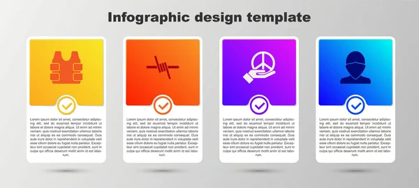 Definir Colete Prova Balas Arame Farpado Paz Vândalo Modelo Infográfico — Vetor de Stock