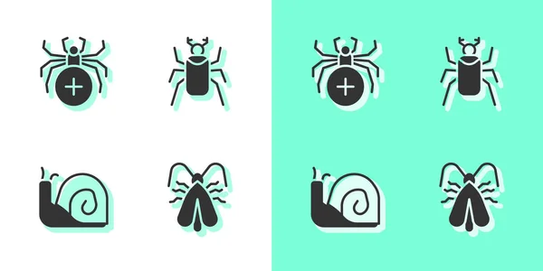 Set Clothes Moth Spider Snail Beetle Bug Icon Vector — Stock Vector