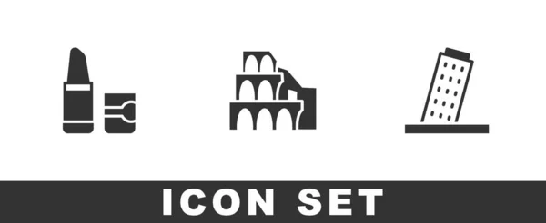 Set Rtěnka Koloseum Římě Tower Pisa Ikona Vektor — Stockový vektor