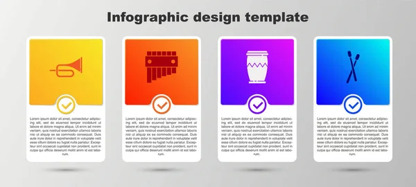 Conjunto Trompeta Flauta Pan Tambor Palos Plantilla Infografía Empresarial Vector — Archivo Imágenes Vectoriales