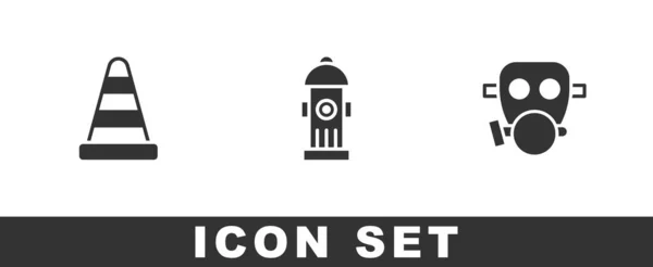 Set Traffic Cone Brandkraan Gasmasker Icoon Vector — Stockvector
