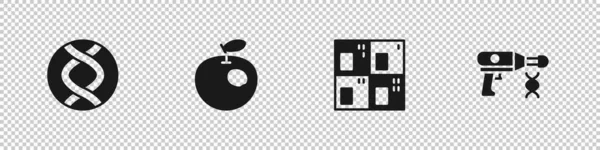 Establecer Símbolo Adn Manzana Modificada Genéticamente Tabla Periódica Icono Pistola — Vector de stock