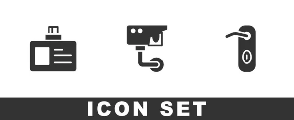 Set Identificación Insignia Cámara Seguridad Manija Puerta Icono Vector — Vector de stock