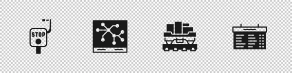 Set Freno Emergencia Mapa Del Ferrocarril Camión Carga Tren Icono — Archivo Imágenes Vectoriales