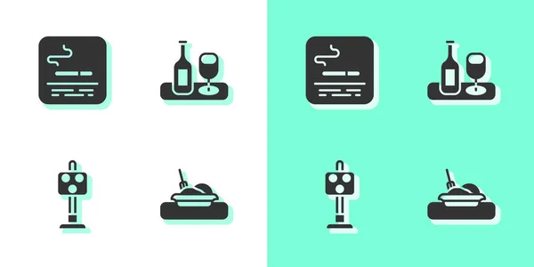 Set Assiette Avec Nourriture Zone Fumeurs Feu Circulation Ferroviaire Bouteille — Image vectorielle