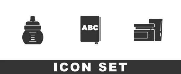 Set Biberón Libro Abc Icono Comida Vector — Vector de stock