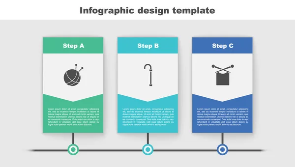 Zestaw Piłka Włóczki Drutami Dziewiarskimi Laską Laską Dzierganiem Szablon Infograficzny — Wektor stockowy