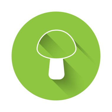 Uzun gölgeli beyaz mantar ikonu. Yeşil daire düğmesi. Vektör.