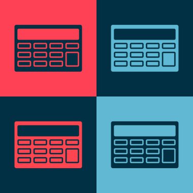 Pop Art Calculator simgesi renk arkaplanında izole edildi. Muhasebe sembolü. İş hesaplamaları matematik eğitimi ve finans. Vektör.