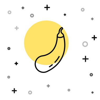 Beyaz arka planda siyah çizgi patlıcan simgesi izole edildi. Rastgele dinamik şekiller. Vektör.