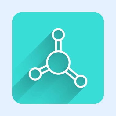 Beyaz çizgi Molekül simgesi uzun gölgeli izole edilmiş. Kimya moleküllerinin yapısı, fen öğretmenlerinin yenilikçi eğitim posteri. Yeşil kare düğmesi. Vektör.