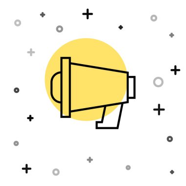 Siyah çizgi Megafon simgesi beyaz arkaplanda izole edildi. Sözcü işareti. Rastgele dinamik şekiller. Vektör.