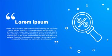 Mavi zemin üzerinde yüzde ikon olan beyaz çizgi büyüteç. İndirimli aramalar. İndirim tabelasını ara. Vektör.