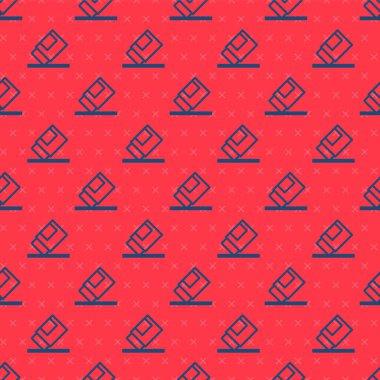 Mavi çizgi silici ya da plastik ikon kırmızı arkaplanda izole edilmiş pürüzsüz desen. Vektör.