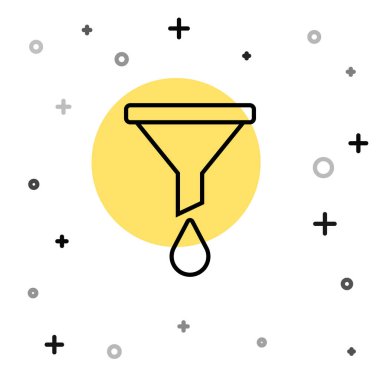 Beyaz arkaplanda siyah çizgi hunisi veya filtre simgesi izole edildi. Rastgele dinamik şekiller. Vektör.