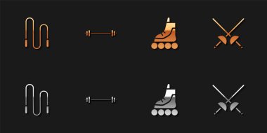 Atlama halatı, halat, paten ve eskrim ikonu hazırlayın. Vektör.