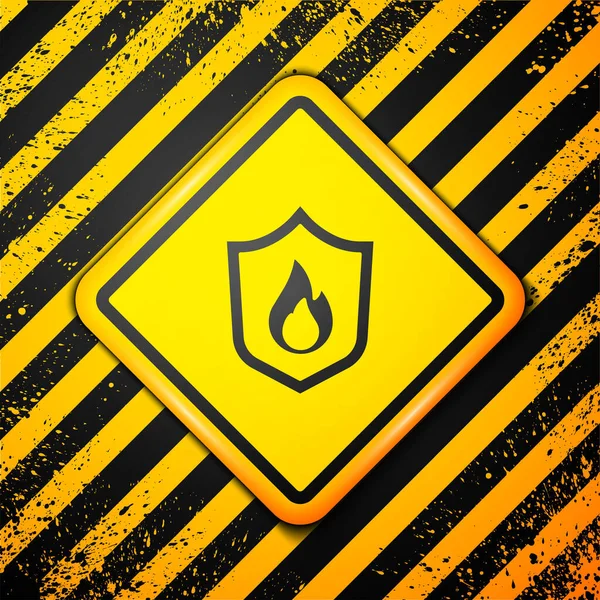 Icono Escudo Protección Fuego Negro Aislado Sobre Fondo Amarillo Concepto — Vector de stock