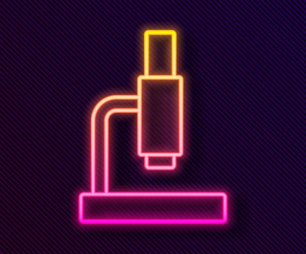 Gloeiende Neon Lijn Microscoop Pictogram Geïsoleerd Zwarte Achtergrond Chemie Farmaceutisch — Stockvector