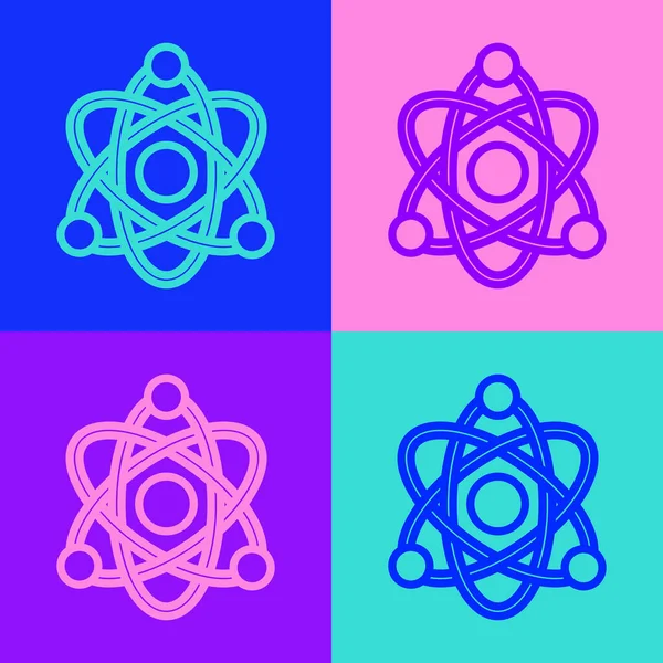 Поп Арту Лінія Піктограма Atom Ізольована Кольоровому Фоні Символ Науки — стоковий вектор