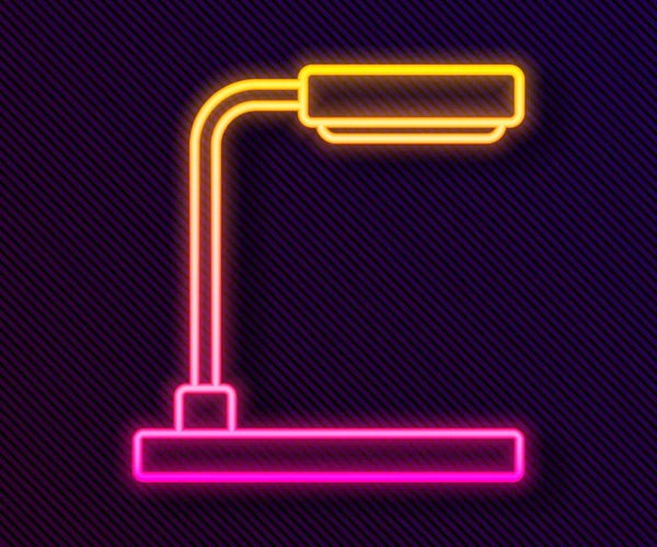 Gloeiende Neon Lijn Tafellamp Pictogram Geïsoleerd Zwarte Achtergrond Vector — Stockvector