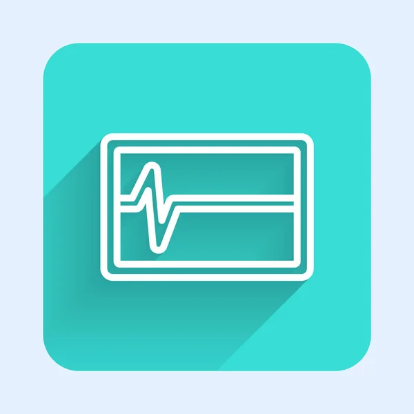 White Line Beat Dead Monitor Icon Isolated Long Shadow Ecg — Stock Vector