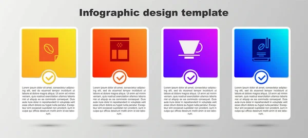 コーヒーポスター バッグコーヒー豆 V60メーカーと本を設定します ビジネスインフォグラフィックテンプレート ベクトル — ストックベクタ
