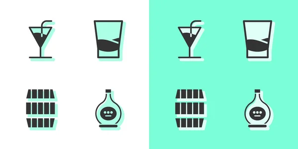 Set Flasche Cognac Oder Brandy Cocktail Holzfass Und Glas Wodka — Stockvektor