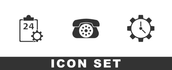 Checkliste Mit Stunden Service Telefon Und Zeitmanagement Symbol Einstellen Vektor — Stockvektor