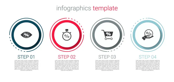 Nastavte Eye Procentem Stopwatch Nákupní Košík Sleva Tag Obchodní Infografická — Stockový vektor