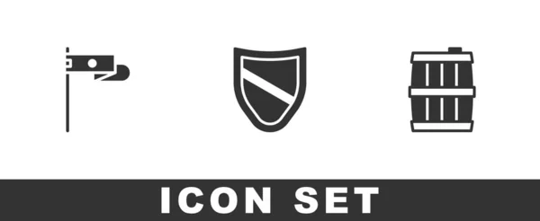 Middeleeuwse Vlag Schild Houten Vat Icoon Vector — Stockvector