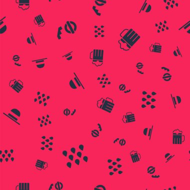 Set Water Drop, Londra yeraltı, zarif kadın şapkası ve kusursuz desenli ahşap bira kupası. Vektör.